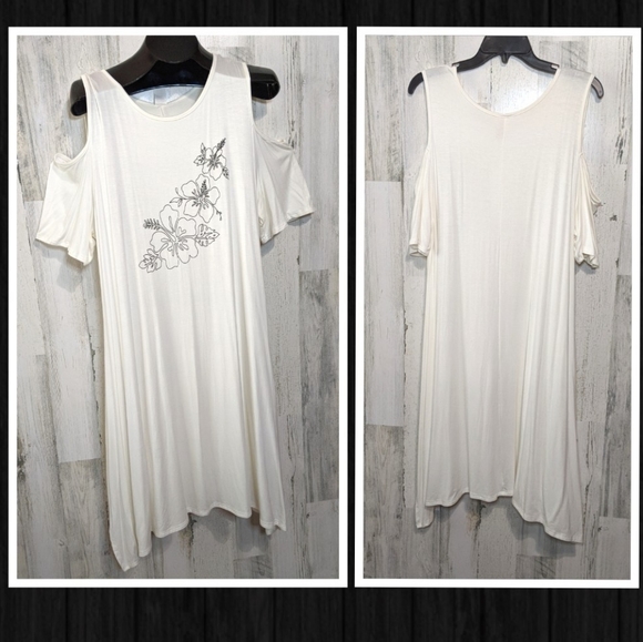 J MODE NEW White Floral Cold Shoulder Dress Swim Cover Plus 2X - Picture 2 of 11